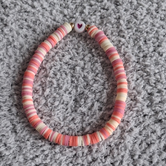 Jewelry - Pink Multicolor Heart Clay Bead Stretch Necklace - Women Jewelry